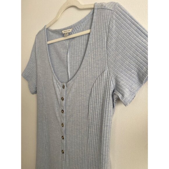 American Eagle Women's Blue Ribbed Short Sleeve Button Front Romper Size XL - Picture 3 of 5